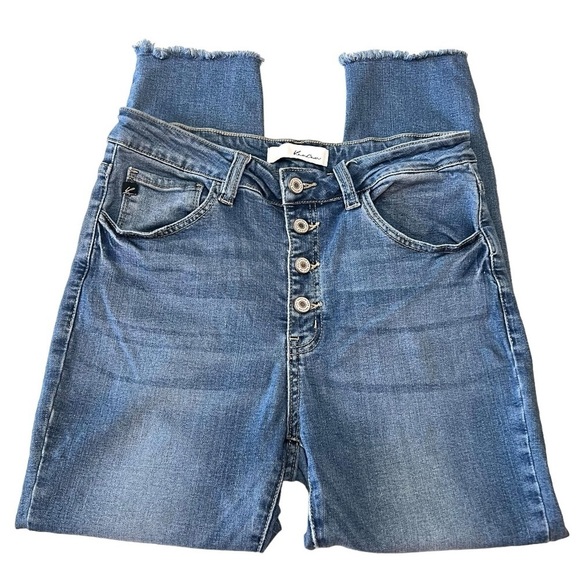 KanCan High Rise Button Fly Stretch Raw Hem Skinny Ankle Denim Jeans Women 30 - Picture 4 of 7